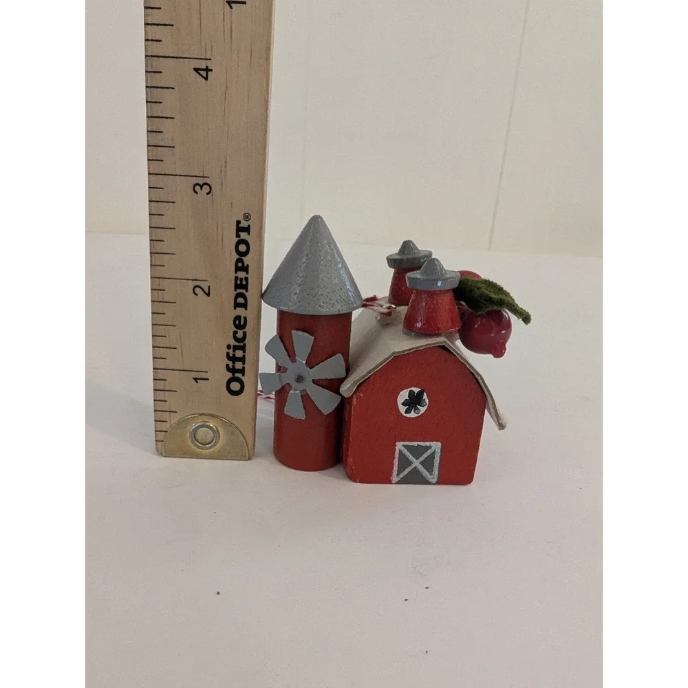 Vintage 1984 Wooden Kurt Adler Christmas Ornament Set Of 2 Barn Silo Angel Tree